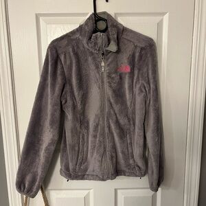 The North Face Soft Gray Jacket with Pink Logo